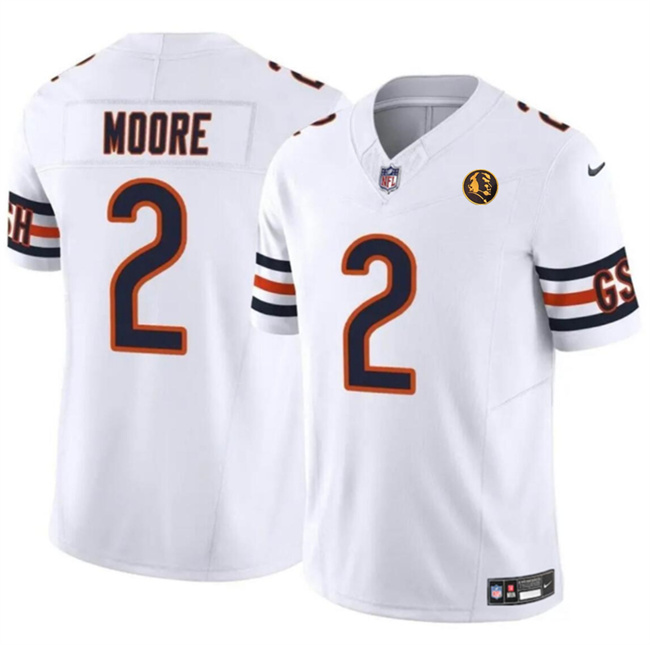 Men's White Chicago Bears #2 DJ Moore 2023 F.U.S.E. With John Madden Patch Vapor Limited Stitched Football Jersey